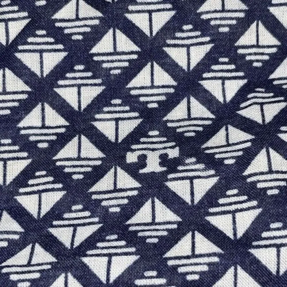 Tory Burch Blouse‎ Top Blue White Square Signature T Cotton Shirt Size 4